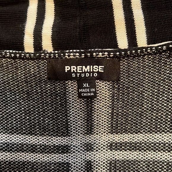 Premise Studio Women's Black White Plaid Open Front Knitted Cardigan Size XL - Picture 7 of 8